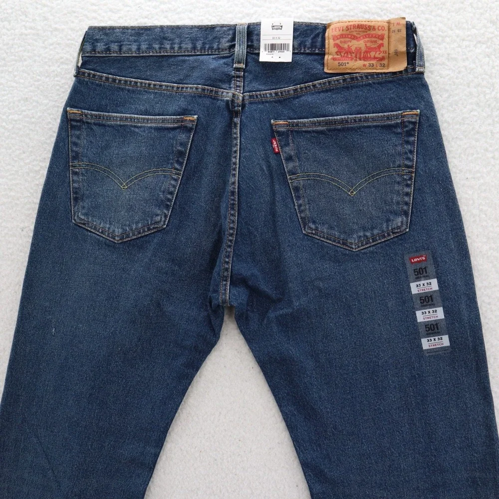 Levi's 501 Jeans Men's 33x32 Blue Original Straight Button Fly Denim Grunge New